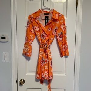 Orange Floral Collared Mini Dress with Belt